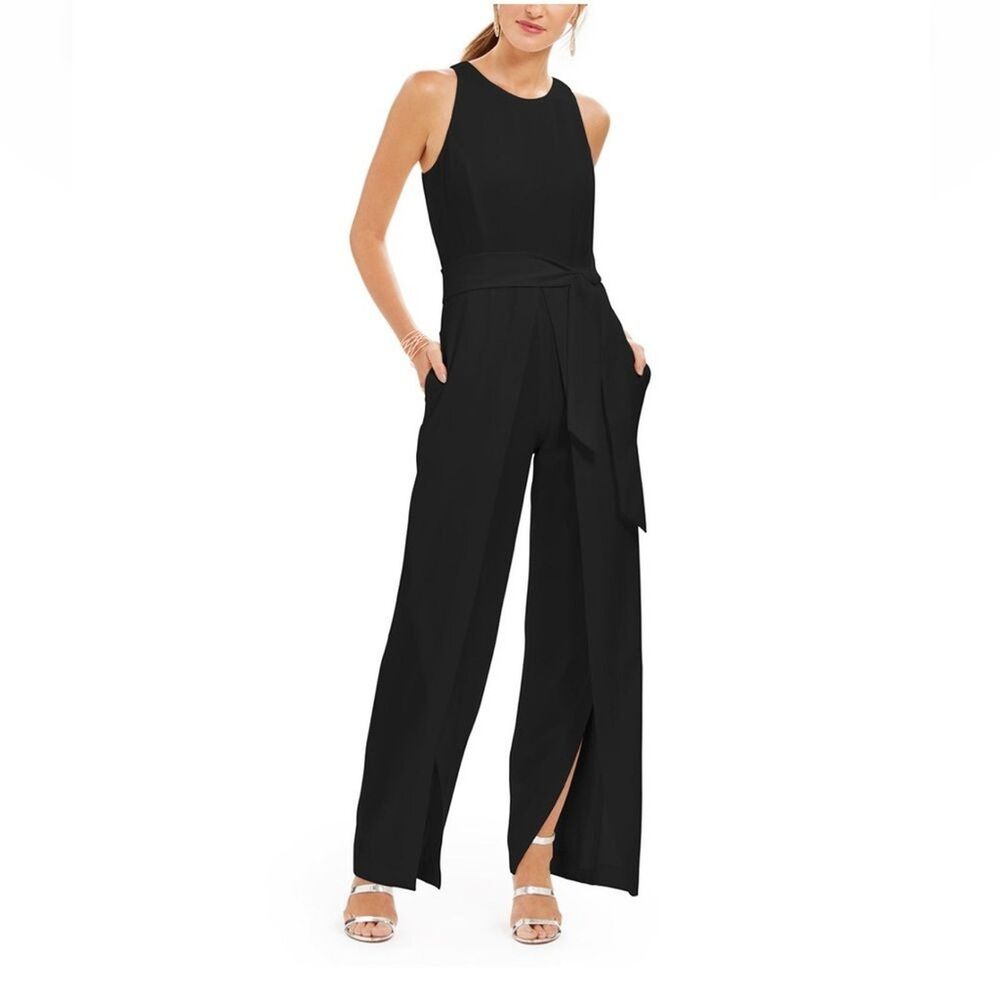 INC International Concepts Black Sleeveless  Wide Leg Jumpsuit Sz 2 XS